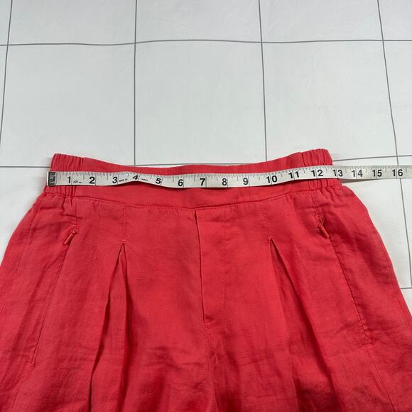 Athleta Pants Women 2 Coral Playa Linen Wide Leg Crop Slit Relaxed Casual Resort - Picture 8 of 13